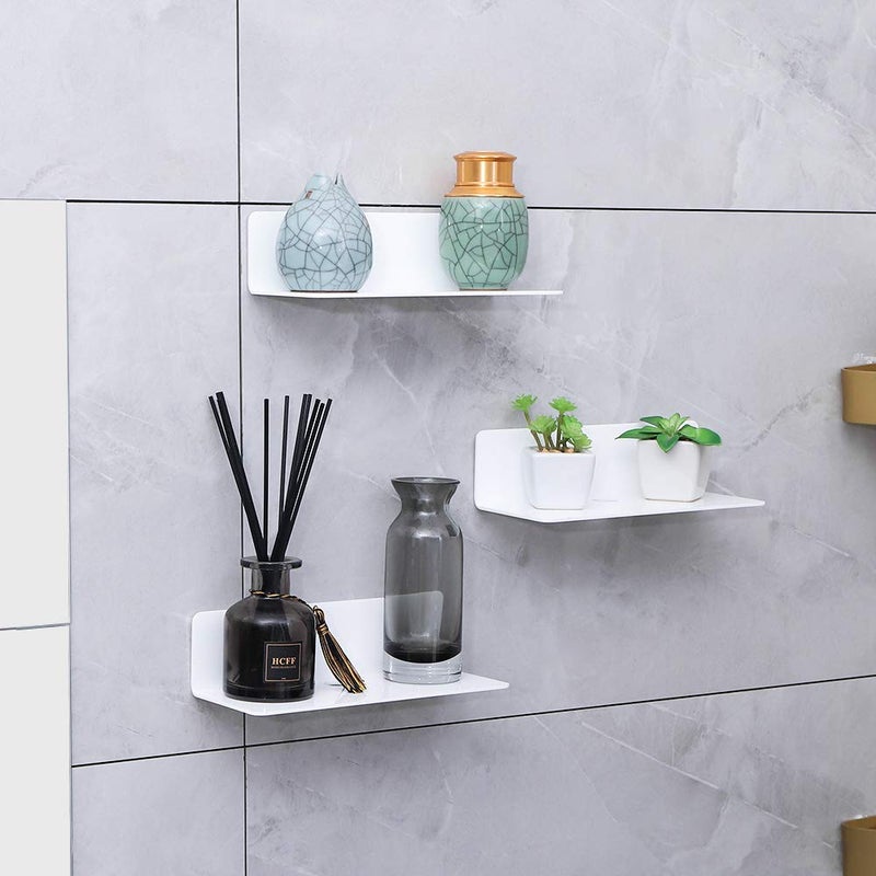 IEEK 9 Inch Acrylic Floating Shelves Set of 4,Small Wall Display Shelf for Bluetooth Speakers/Security Cameras/Nintendo Switch/Action Figures,Damage-Free Wall Shelves Stick-On Shelf,White - Image 4